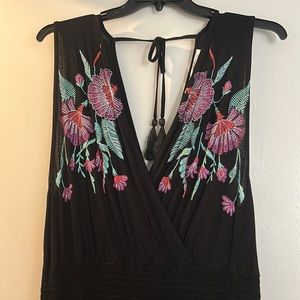 NWOT Lascana for Venus Black Maxi with Floral Neck and Tie on Upper Back